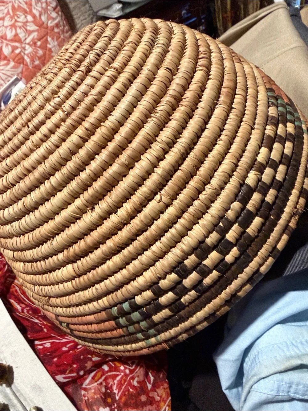 Handwoven Natural and Brown turquoise orange Basket very beautiful color